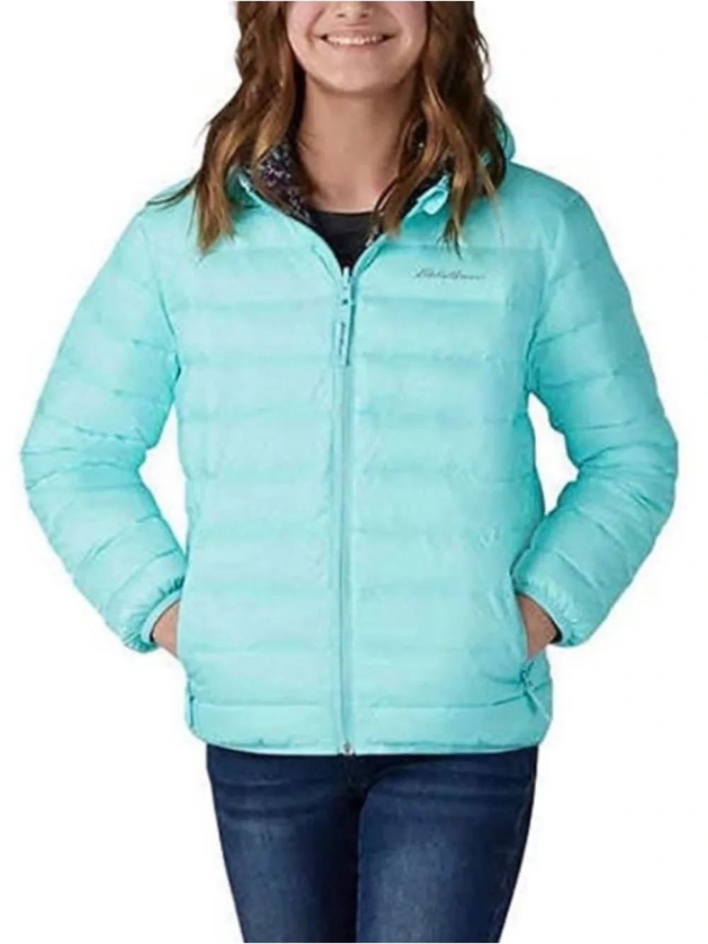 Eddie Bauer Reversible Kids' Jacket in Aqua and Navy Floral size 7/8